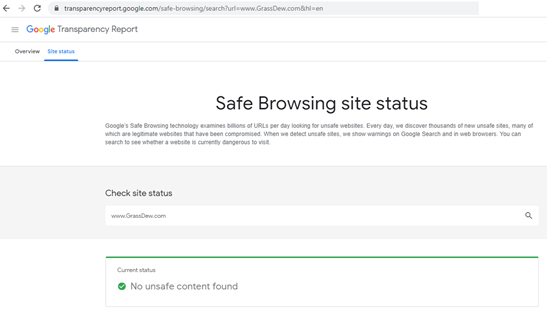 Google Safe Browsing status