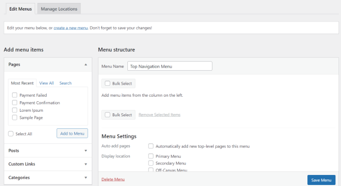 Top WordPress Navigation Menu,